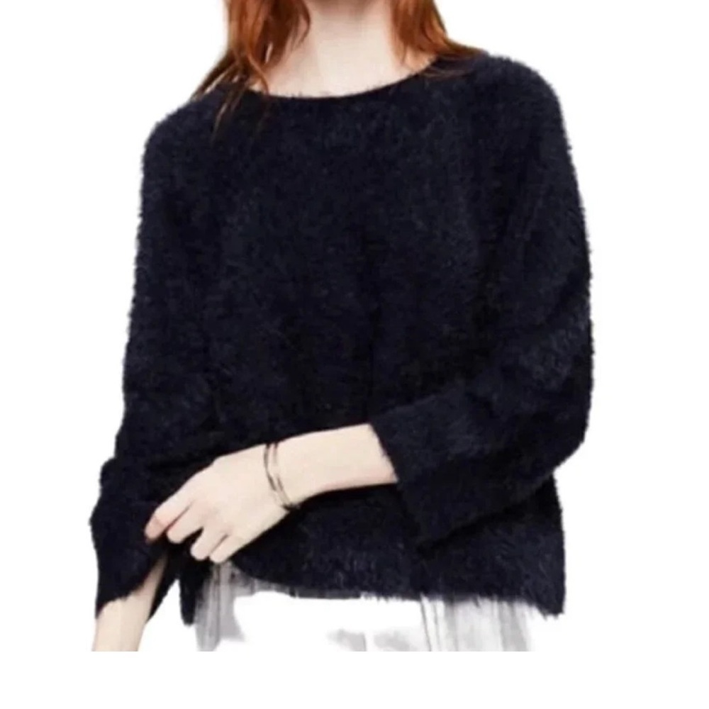 Lou & Grey Navy Blue/ Black Fuzzy Crew Neck Sweater size Medium